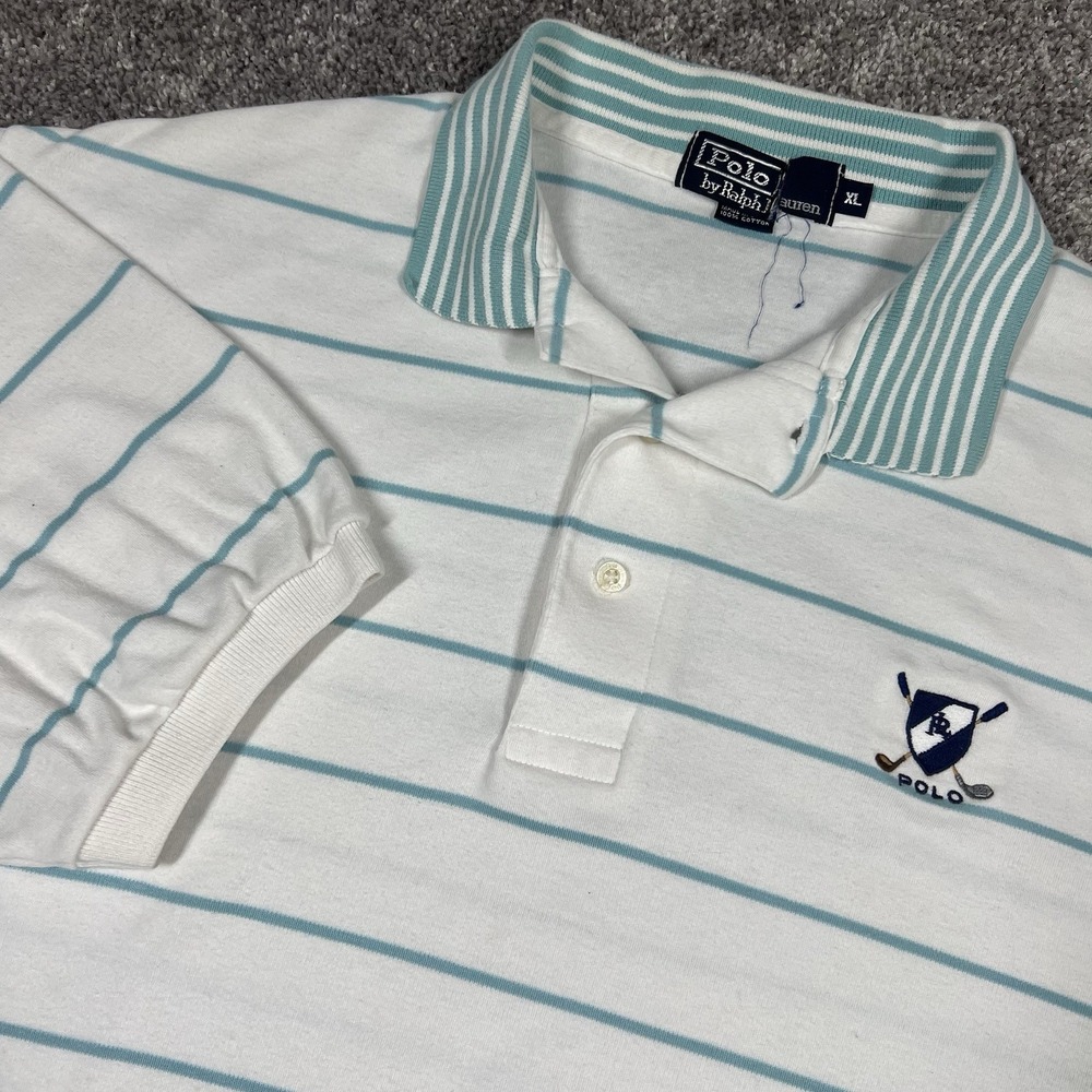 Vintage 90s Polo by Ralph Lauren Golf Crest Striped Polo Shirt Size XL Cotton